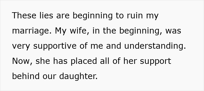 Text about marriage conflict due to stepdaughter's lies affecting family dynamics.