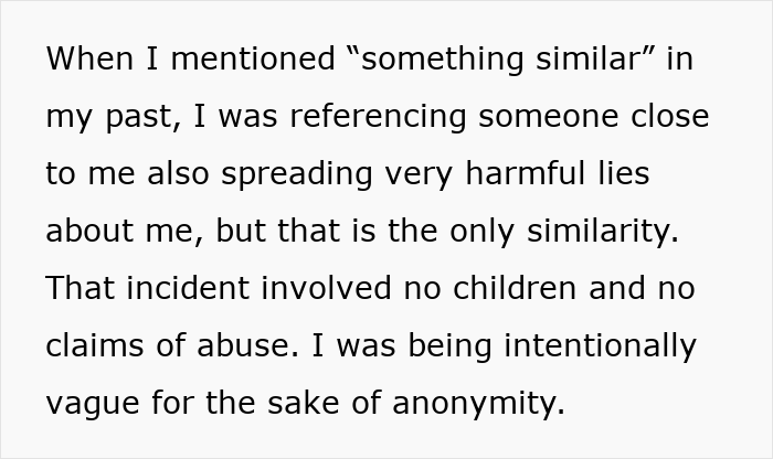 Text on dealing with anonymous harmful lies, mentioning past incidents and maintaining anonymity.