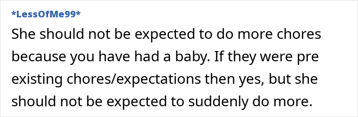 Comment discussing expectations of a 14YO helping after having another baby.