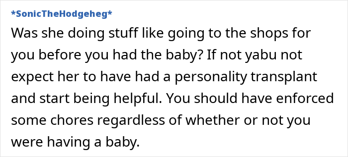 Text discussing a teen's role in doing chores after a new baby is born.