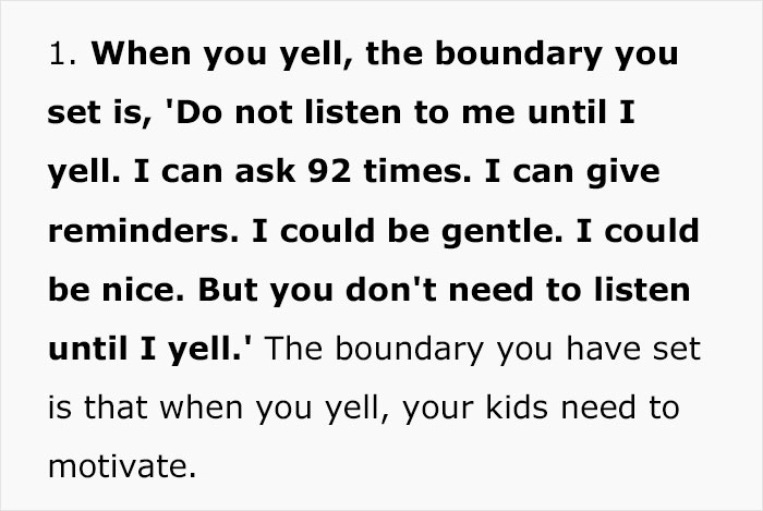 Text explaining why parents should stop yelling at kids, focusing on boundaries and motivation.