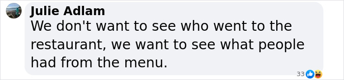 Chat screenshot with quote about restaurant visits and menu choices.