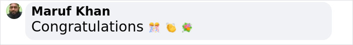 Comment from Maruf Khan: Congratulations with emojis celebrating Elijah Wood tying the knot.