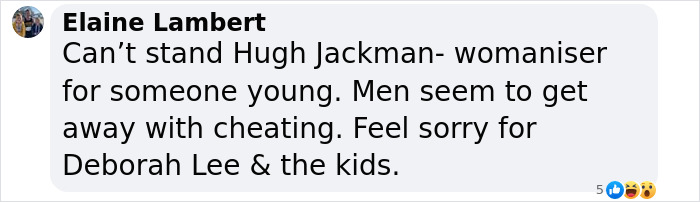 Comment discussing Hugh Jackman and related personal opinions.