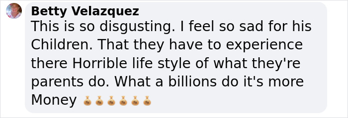 Betty Velazquez comment expressing disgust and sympathy for children in response to a public event involving celebrities.