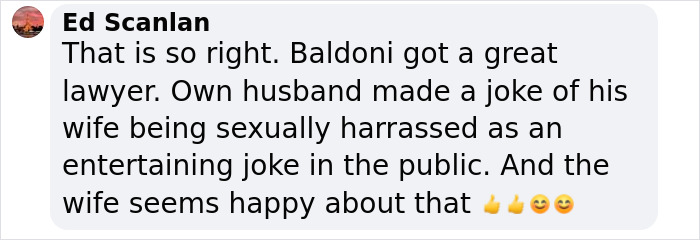 Comment regarding Justin Baldoni's lawyer and SNL joke involving Blake Lively and Ryan Reynolds.