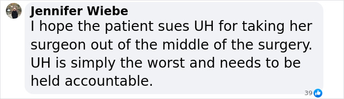 Comment criticizing UnitedHealthcare for removing a surgeon mid-surgery, emphasizing the need for accountability.