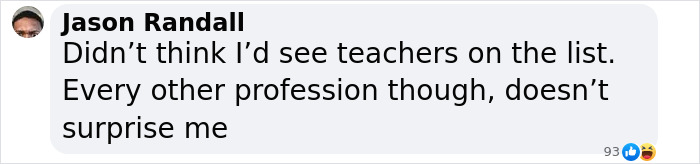 Text message discussing professions with high rate of cheaters, surprised by inclusion of teachers.