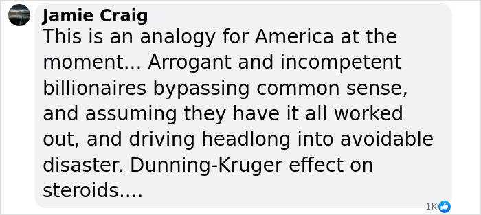 Text from a social media post comparing America to a disaster waiting to happen.