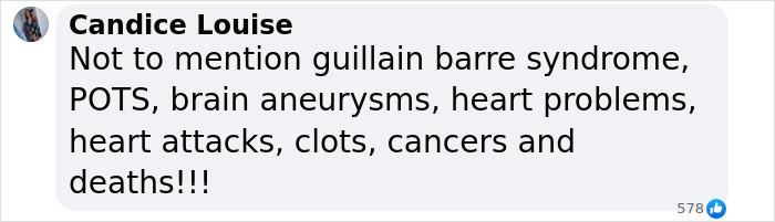 Text screenshot discussing potential health issues linked to Covid vaccines.