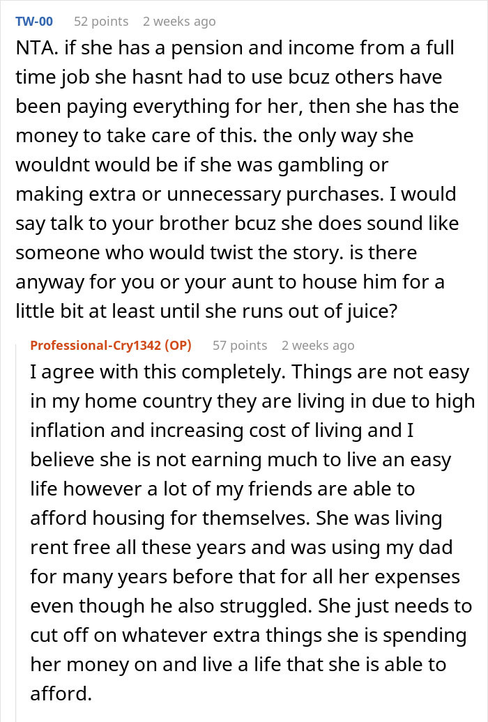 Reddit comments discussing family dynamics and financial struggles involving a dad's ex-wife and son.