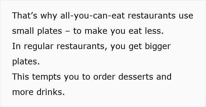 Text highlights how restaurants manipulate spending with plate sizes.