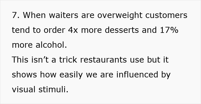 Text discussing how visual stimuli in restaurants influence dessert and alcohol orders.