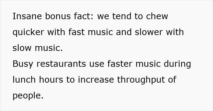 Text explaining how restaurants use music speed to manipulate customer behavior.