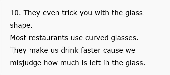 Text about how restaurants manipulate customers using curved glasses.