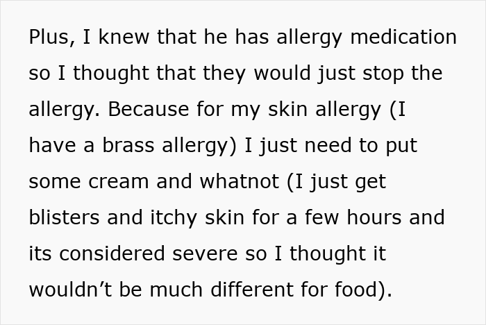 Text discussing allergy medication and skin allergy experiences.