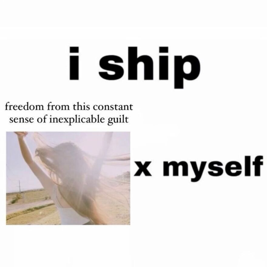 Mental health meme with text about shipping oneself for freedom from guilt.