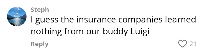 A social media comment discussing insurance companies, hinting at UnitedHealthcare.