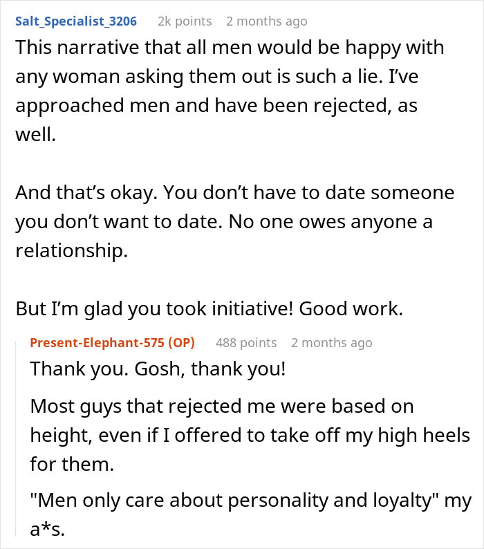 Reddit comments discussing rejection after asking out a Zoomer friend, highlighting dating preferences and experiences.