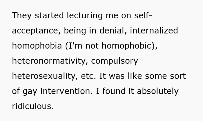 Text discussing assumptions about a woman's sexuality, mentioning denial, heteronormativity, and self-acceptance.