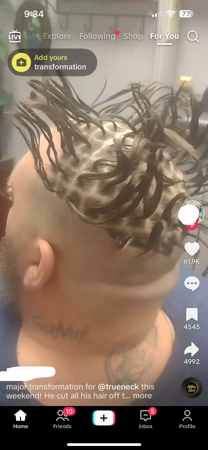 Close-up of a person with a unique, spiky hair fail on TikTok.