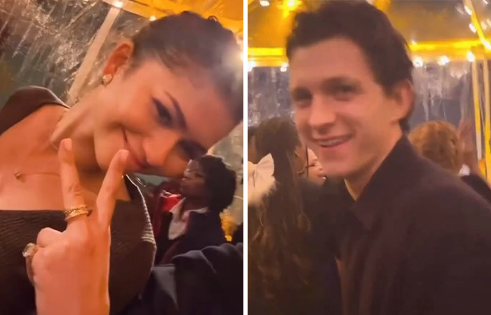 Zendaya and Tom Holland at a lively family party atmosphere, captured in cheerful candid moments.