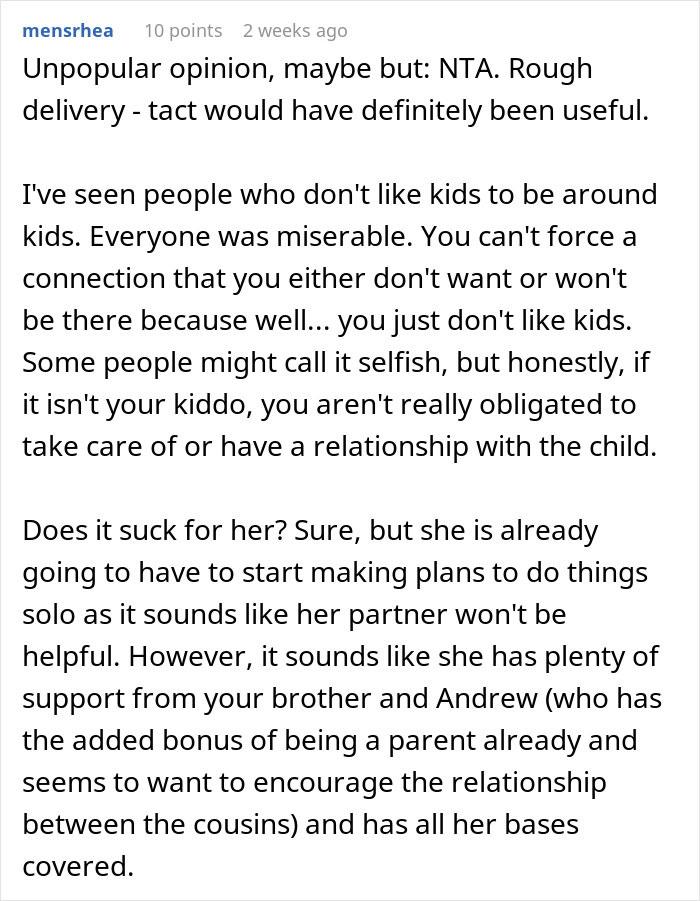 Reddit comment discussing parental role and family dynamics, emphasizing individual obligations and support.