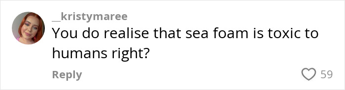 Comment highlighting toxicity of sea foam in viral stunt discussion.