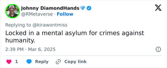 Tweet by Johnny DiamondHands expressing anger about crimes against humanity.