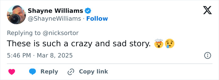 Tweet discussing sad story related to Gene Hackman. Emphasizes emotional reaction.