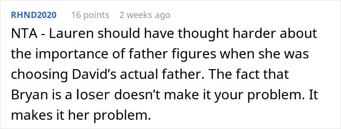 Reddit comment discussing a brother&rsquo;s refusal to take a parental role due to absent father.