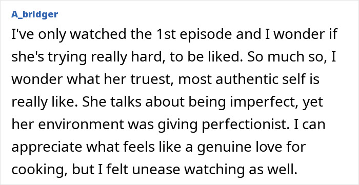 Text critique of Meghan Markle's show, highlighting attempts to appeal and creating unease while discussing imperfection.