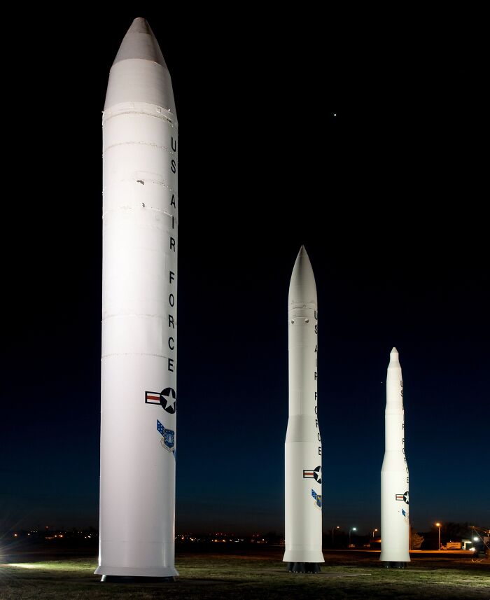 &ldquo;U.S. Air Force missile display at night highlighting cool articles on military technology.&quot;