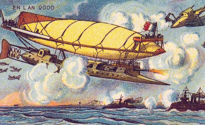 Futuristic airship illustration from the year 2000, showcasing imaginative technology for cool Wikipedia articles.