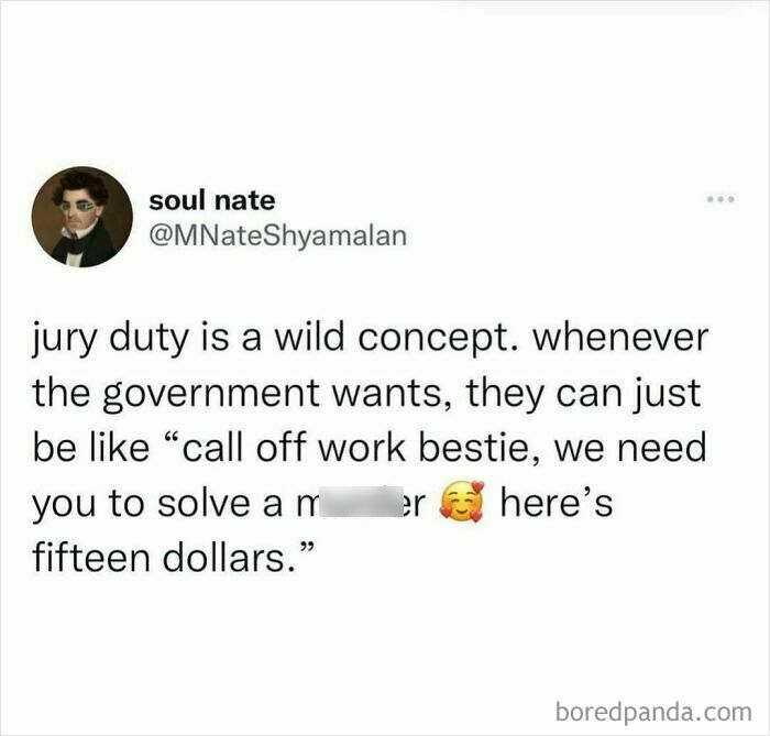 Middle Class Fancy meme humorously describing the quirkiness of jury duty and compensation