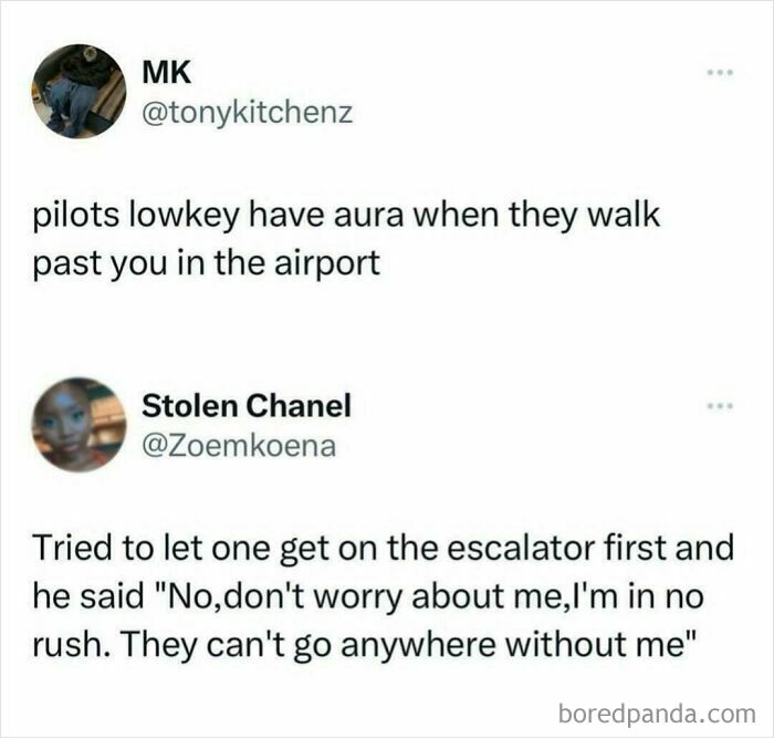 Two random internet posts about pilots having aura and an amusing elevator encounter at the airport.