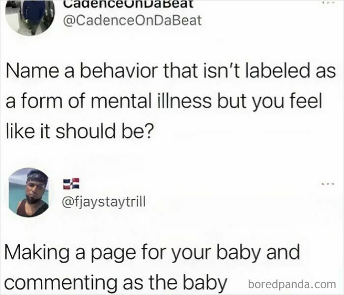 Social media post humorously suggesting creating a baby page and commenting as the baby.