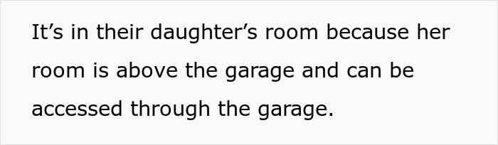 Text about a daughter’s room above the garage, related to a camera found during a sleepover.