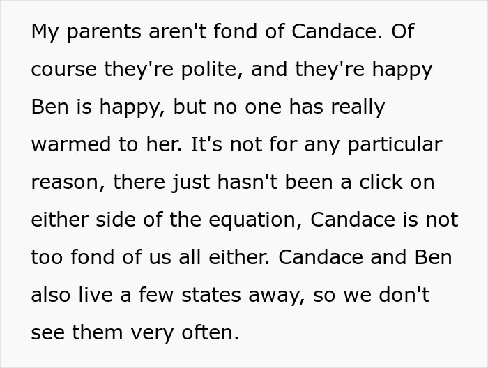 Text about family's feelings toward Candace, linked to college fund discussion.