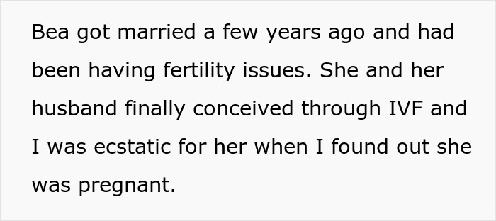 Text describing Bea's marriage and IVF pregnancy journey.