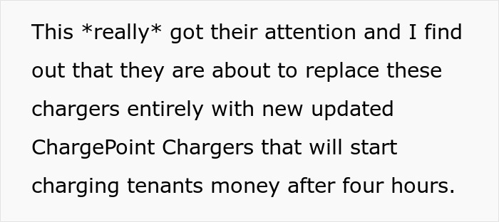 Text discussing Tesla drivers facing new charging station fees with updated ChargePoint Chargers after four hours.