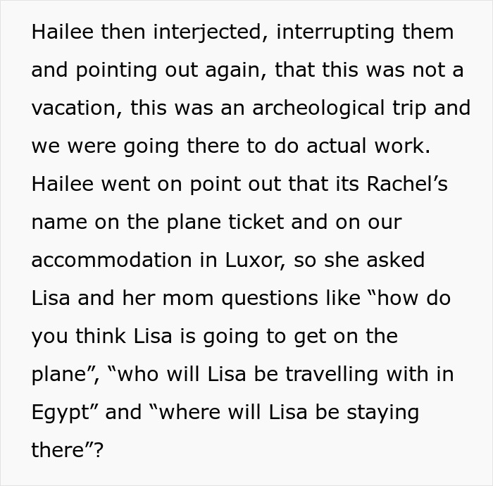 Text dialogue from a discussion about an archeological trip to Egypt and the logistics of travel arrangements.