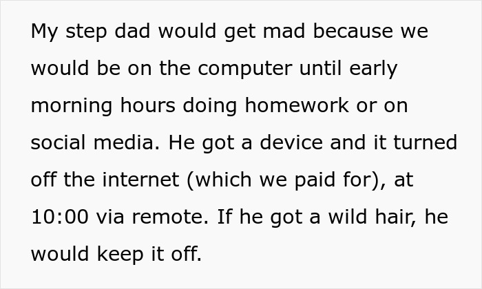 Text snippet about a man enforcing internet rules on his stepdaughter.