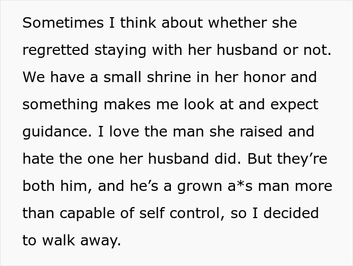 Text on a woman's thoughts about relationships, infidelity, and self-control.