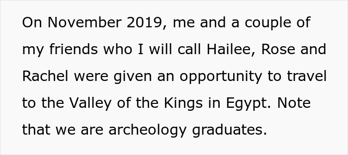 Text describing a trip opportunity to Egypt's Valley of the Kings for archeology graduates.