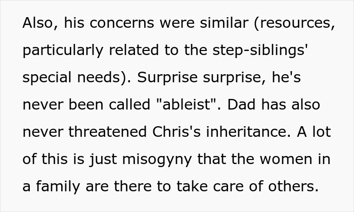 Text discussing women's expected role in caring for stepsiblings and family dynamics.