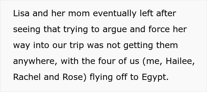 Text about a mom and her effort to include her influencer daughter on an Egypt trip.