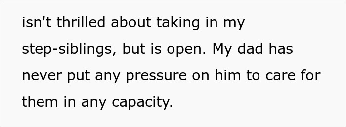 Text discussing a woman's conflicting feelings on caring for step-siblings if needed.