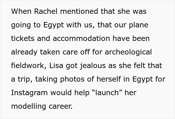 Text about a mother trying to take her influencer daughter to Egypt for Instagram photos.