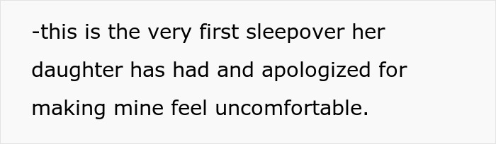 Text about a girl's first sleepover and an apology related to a camera discovery.